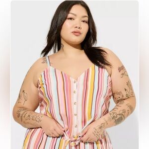 NWT Torrid dolce stripe Challis Button Down Tie Front Crop top